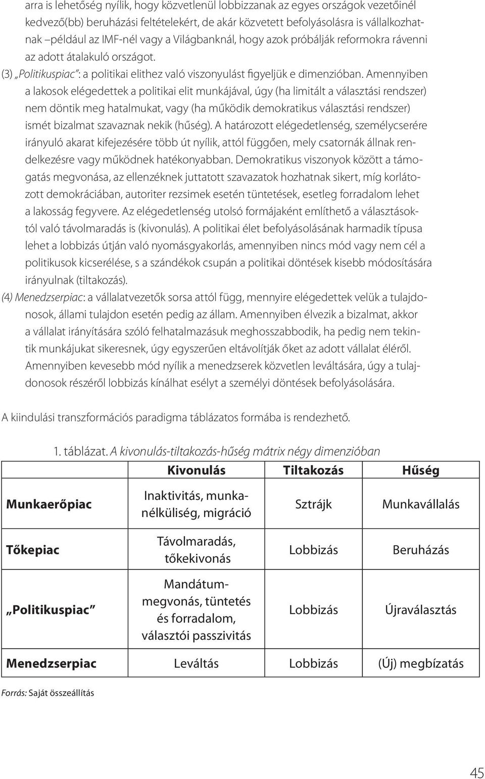 Amennyiben a lakosok elégedettek a politikai elit munkájával, úgy (ha limitált a választási rendszer) nem döntik meg hatalmukat, vagy (ha működik demokratikus választási rendszer) ismét bizalmat