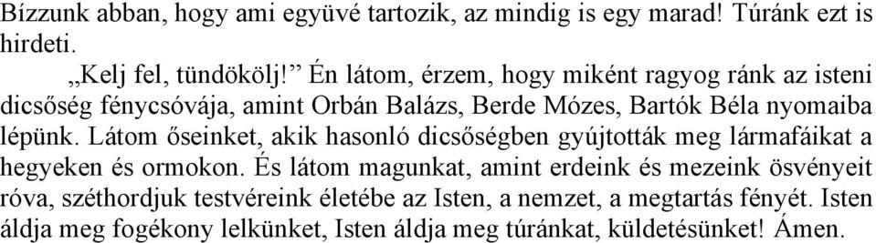 Látom őseinket, akik hasonló dicsőségben gyújtották meg lármafáikat a hegyeken és ormokon.