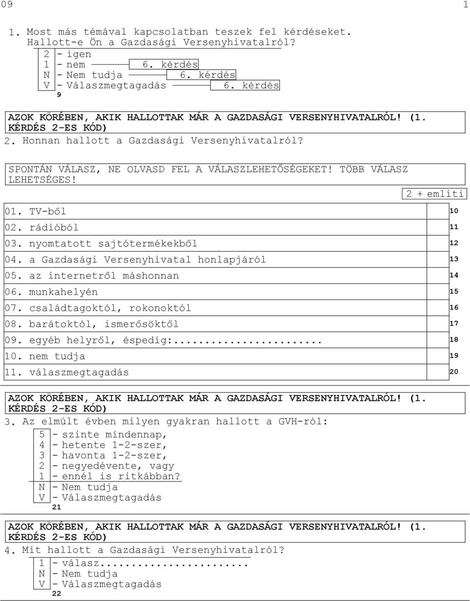 TÖBB VÁLASZ LEHETSÉGES! 2 + említi 01. TV-bıl 10 02. rádióból 11 03. nyomtatott sajtótermékekbıl 12 04. a Gazdasági Versenyhivatal honlapjáról 13 05. az internetrıl máshonnan 14 06. munkahelyén 15 07.