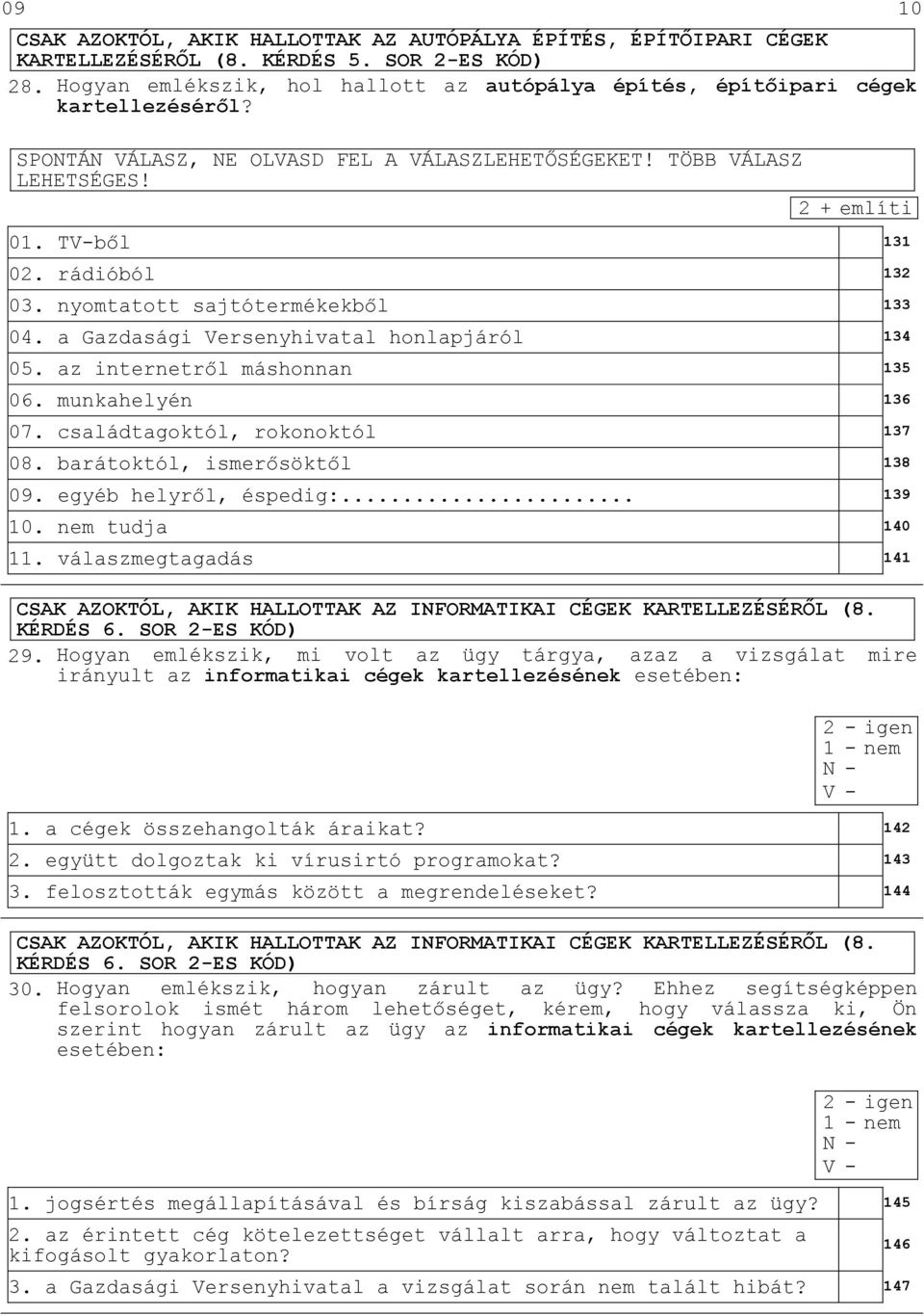 rádióból 132 03. nyomtatott sajtótermékekbıl 133 04. a Gazdasági Versenyhivatal honlapjáról 134 05. az internetrıl máshonnan 135 06. munkahelyén 136 07. családtagoktól, rokonoktól 137 08.