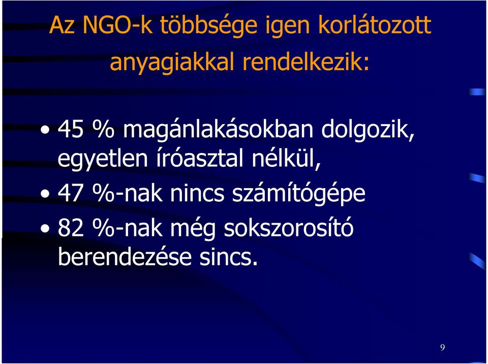 egyetlen íróasztal nélkül, 47 %-nak nincs