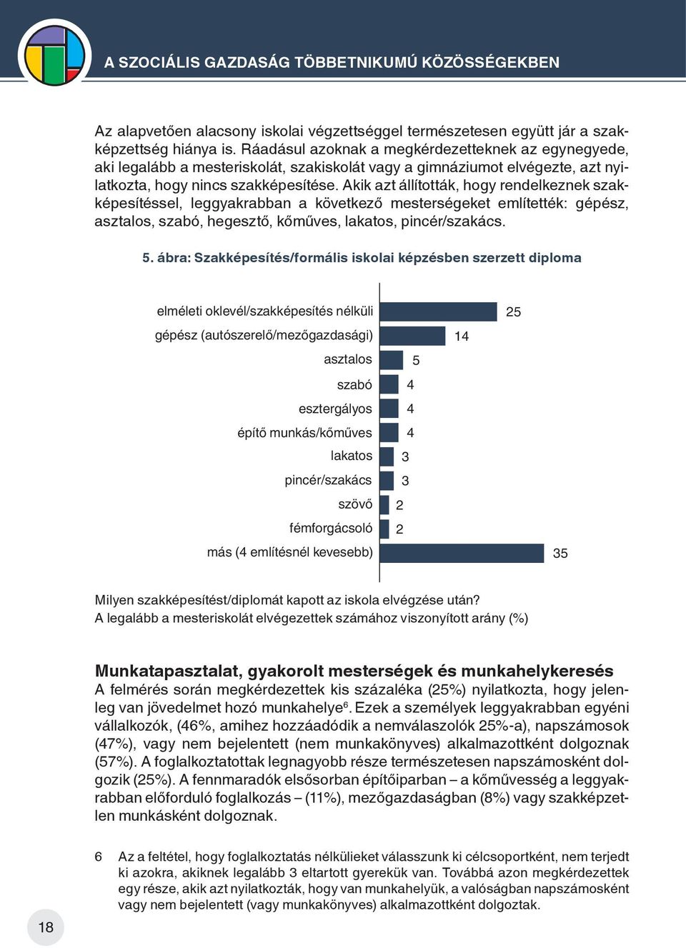 Akik azt állították, hogy rendelkeznek szakképesítéssel, leggyakrabban a következő mesterségeket említették: gépész, asztalos, szabó, hegesztő, kőműves, lakatos, pincér/szakács. 5.