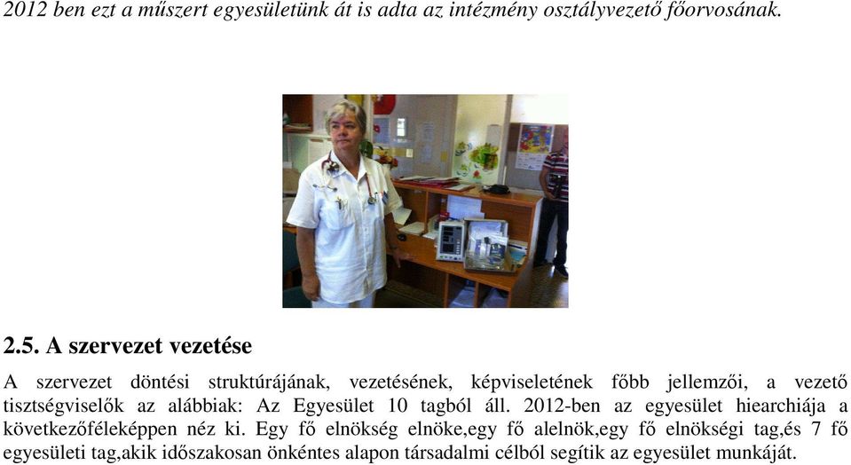 tisztségviselők az alábbiak: Az Egyesület 10 tagból áll. 2012-ben az egyesület hiearchiája a következőféleképpen néz ki.