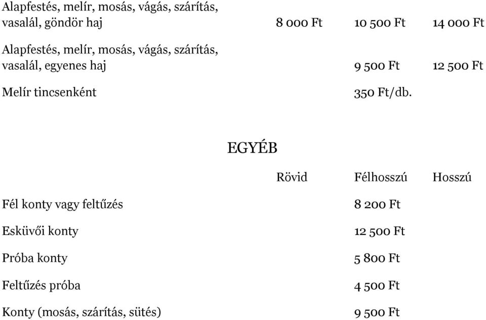 Ft Melír tincsenként 350 Ft/db.