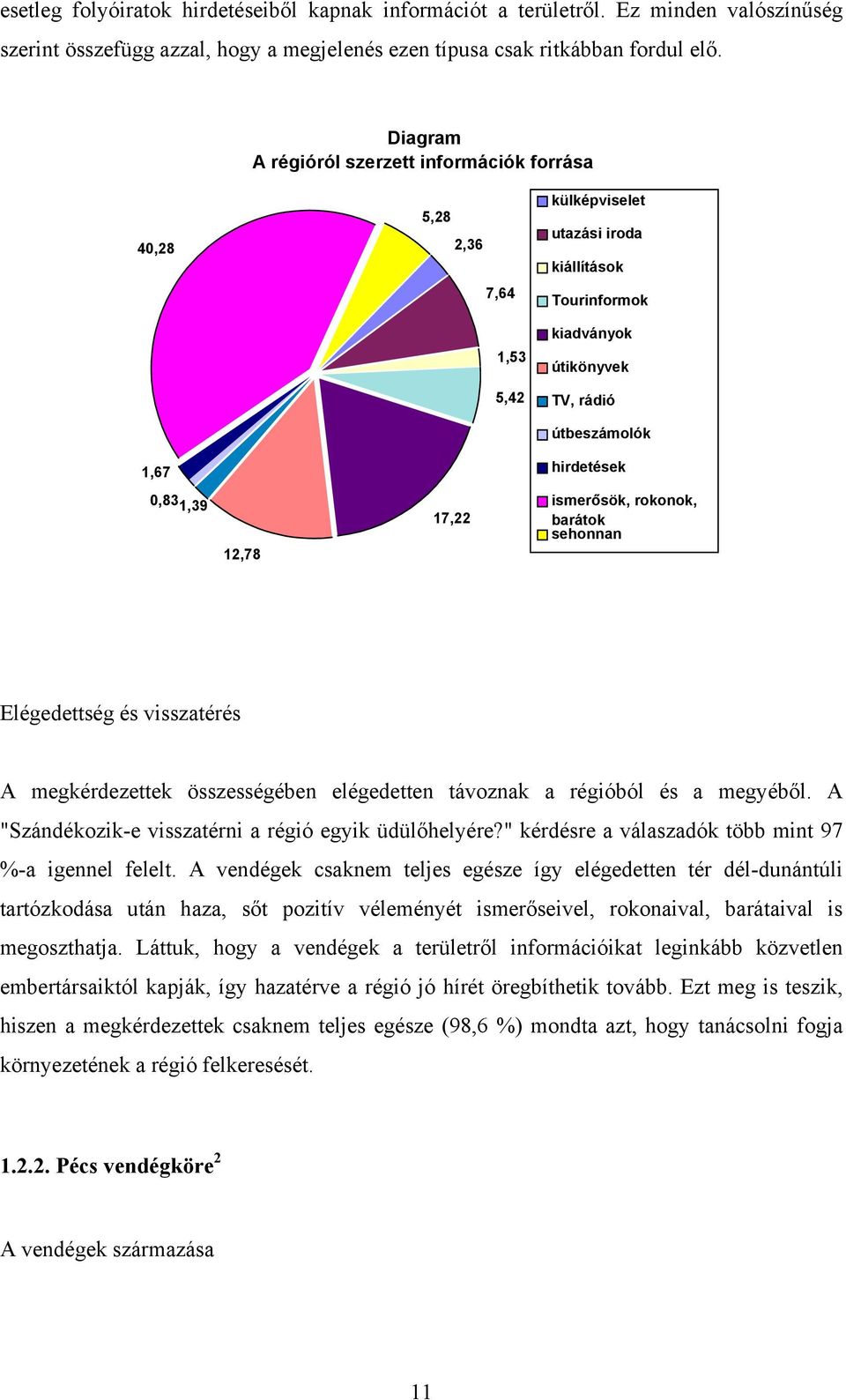 1,39 12,78 17,22 ismerősök, rokonok, barátok sehonnan Elégedettség és visszatérés A megkérdezettek összességében elégedetten távoznak a régióból és a megyéből.