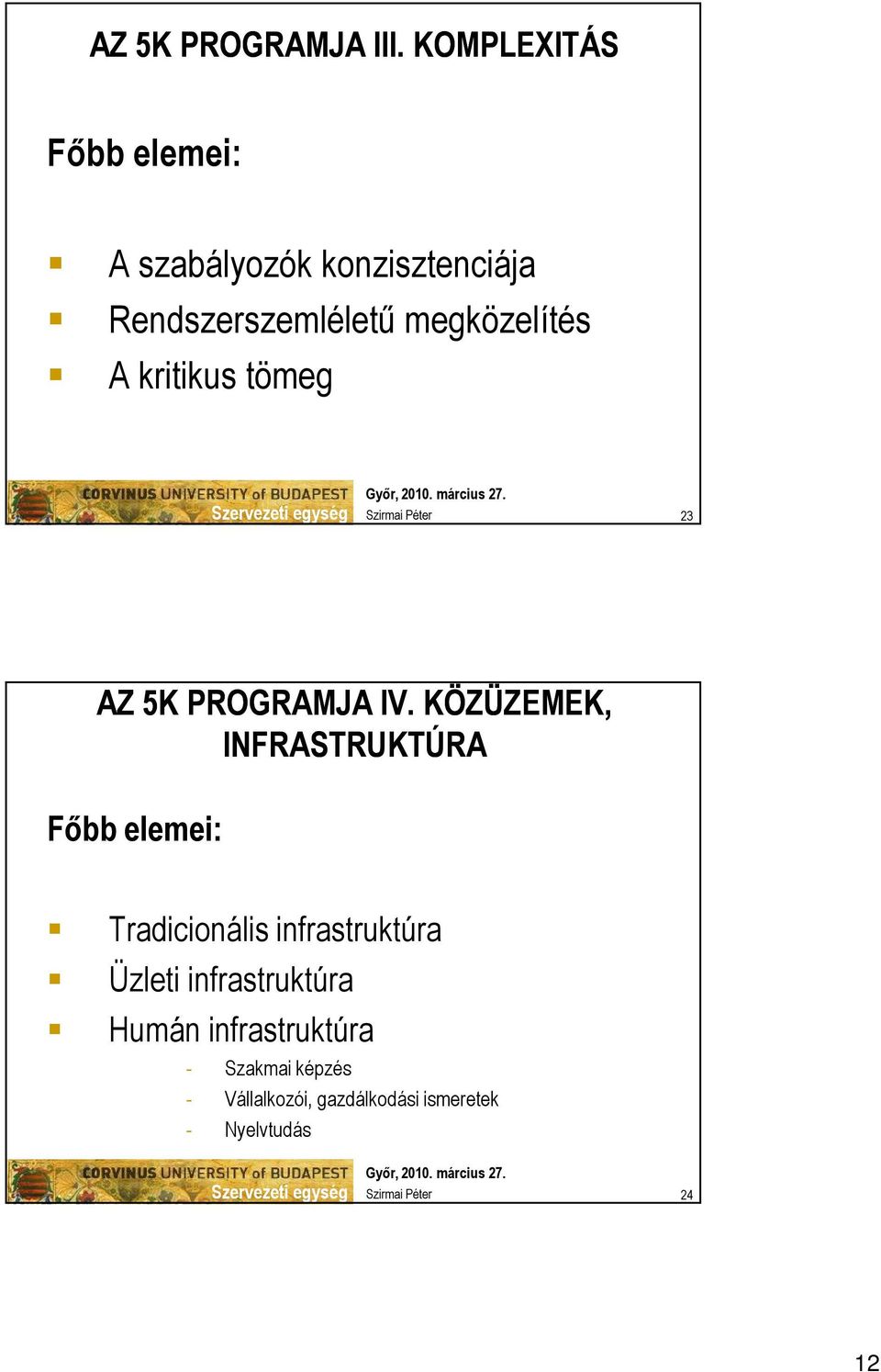 megközelítés A kritikus tömeg 23 AZ 5K PROGRAMJA IV.