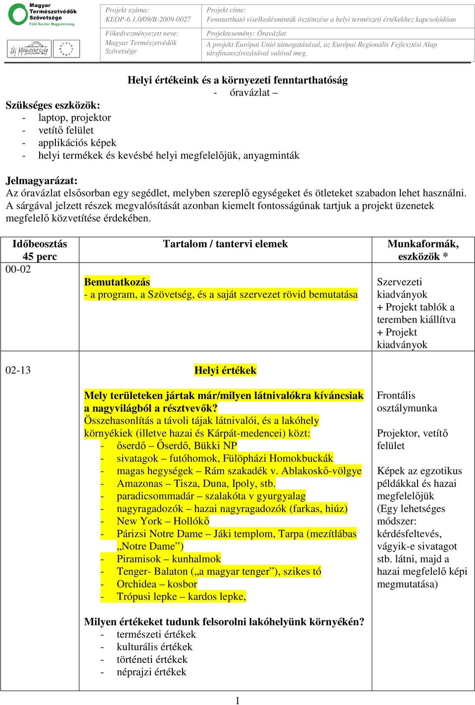 A sárgával jelzett részek megvalósítását azonban kiemelt fontosságúnak tartjuk a projekt üzenetek megfelelő közvetítése érdekében.