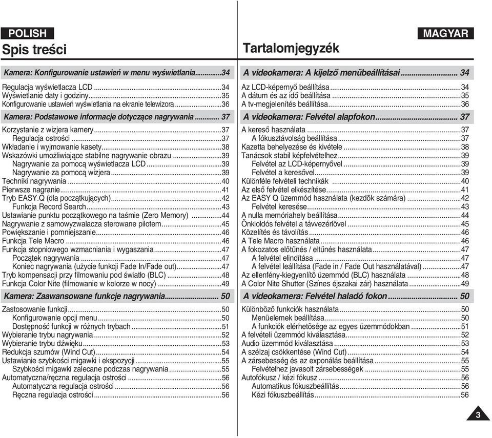 ..37 Wk adanie i wyjmowanie kasety...38 Wskazówki umo liwiajàce stabilne nagrywanie obrazu...39 Nagrywanie za pomocà wyêwietlacza LCD...39 Nagrywanie za pomocà wizjera...39 Techniki nagrywania.