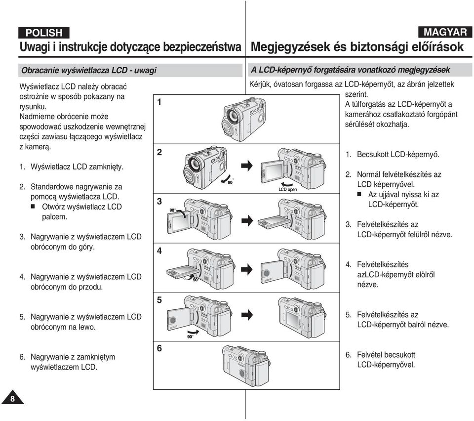 Otwórz wyêwietlacz LCD palcem. 3. Nagrywanie z wyêwietlaczem LCD obróconym do góry. 4. Nagrywanie z wyêwietlaczem LCD obróconym do przodu. 5. Nagrywanie z wyêwietlaczem LCD obróconym na lewo.