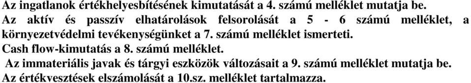 tevékenységünket a 7. számú melléklet ismerteti. Cash flow-kimutatás a 8. számú melléklet. Az immateriális javak és tárgyi eszközök változásait a 9.