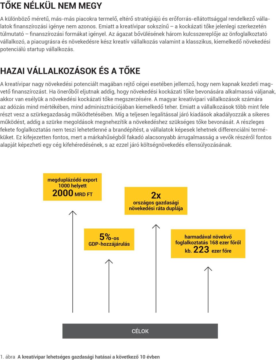 Az ágazat bővülésének három kulcsszereplője az önfoglalkoztató vállalkozó, a piacugrásra és növekedésre kész kreatív vállalkozás valamint a klasszikus, kiemelkedő növekedési potenciálú startup