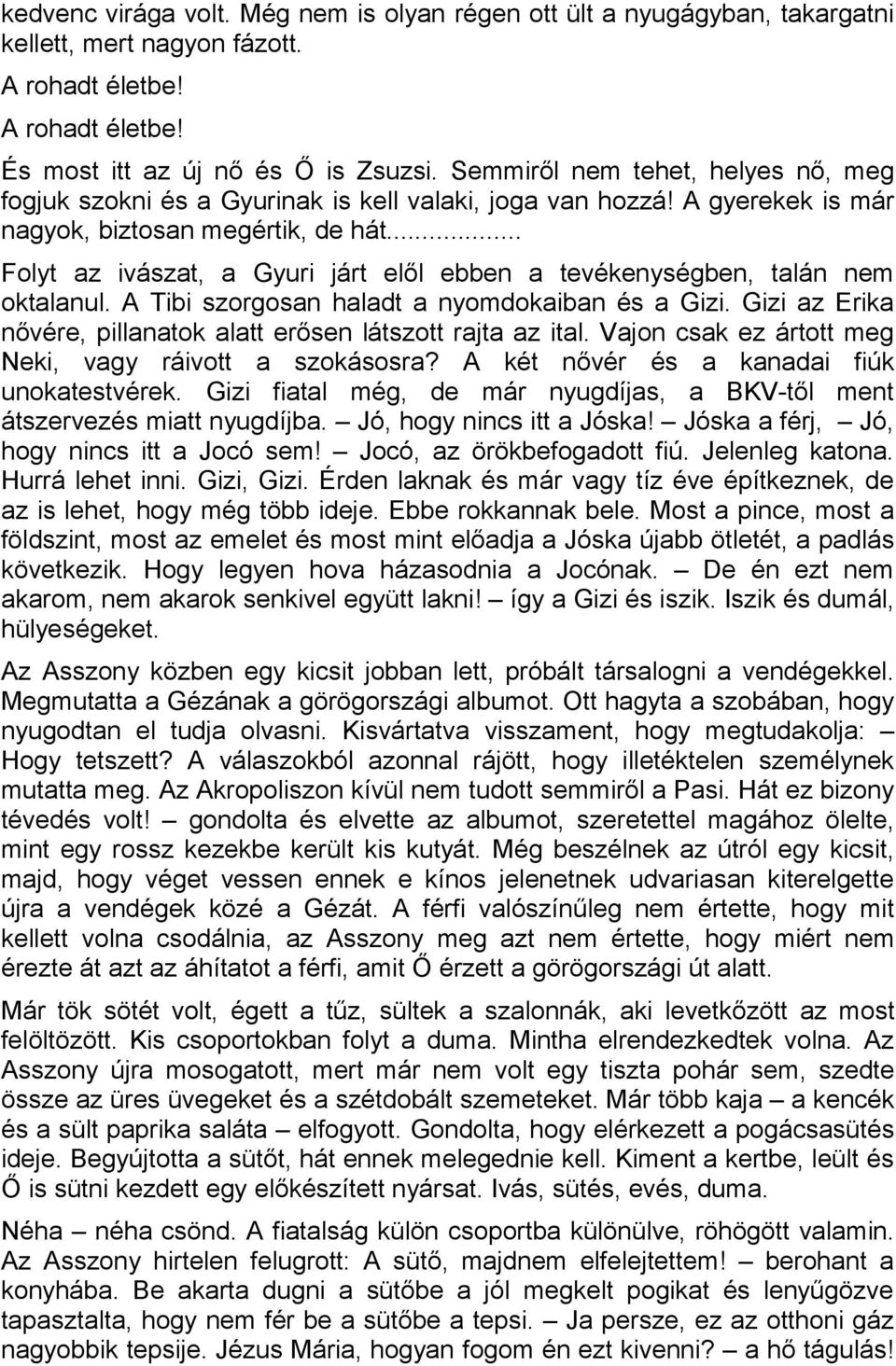 .. Folyt az ivászat, a Gyuri járt elől ebben a tevékenységben, talán nem oktalanul. A Tibi szorgosan haladt a nyomdokaiban és a Gizi.