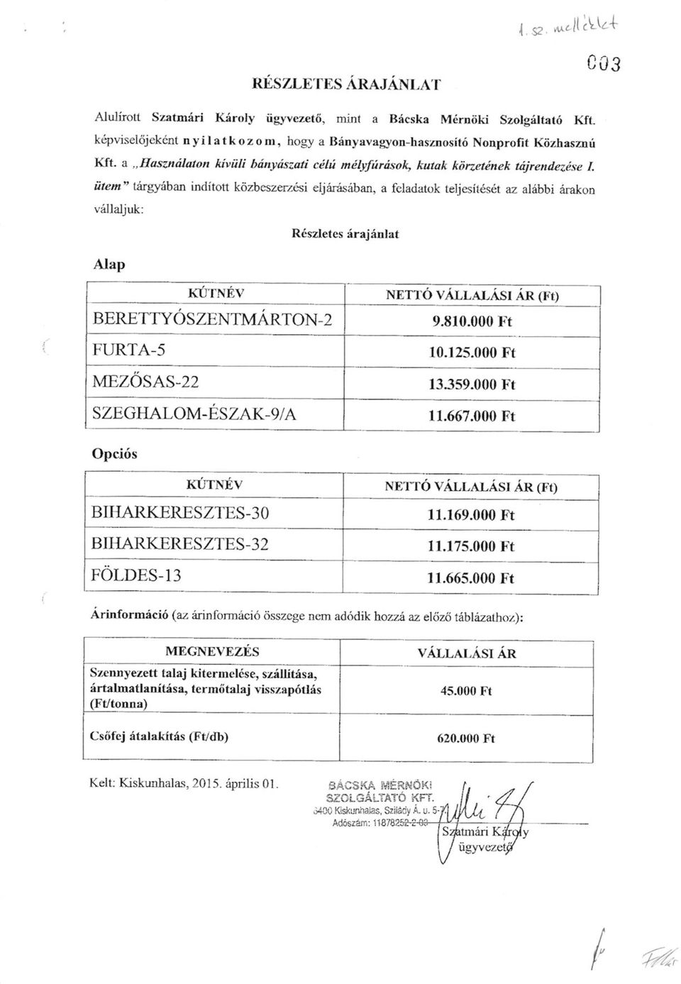 Abd" targy(baji inditott k6zbesz rzesi eljrnisabarl a feladarok teuesitds& az aldbbi elakod vri{laljuk: Raszletes irajirlat Alap r0r-xpv BERETTYOSZENTMARTON-2 I,'URTA.