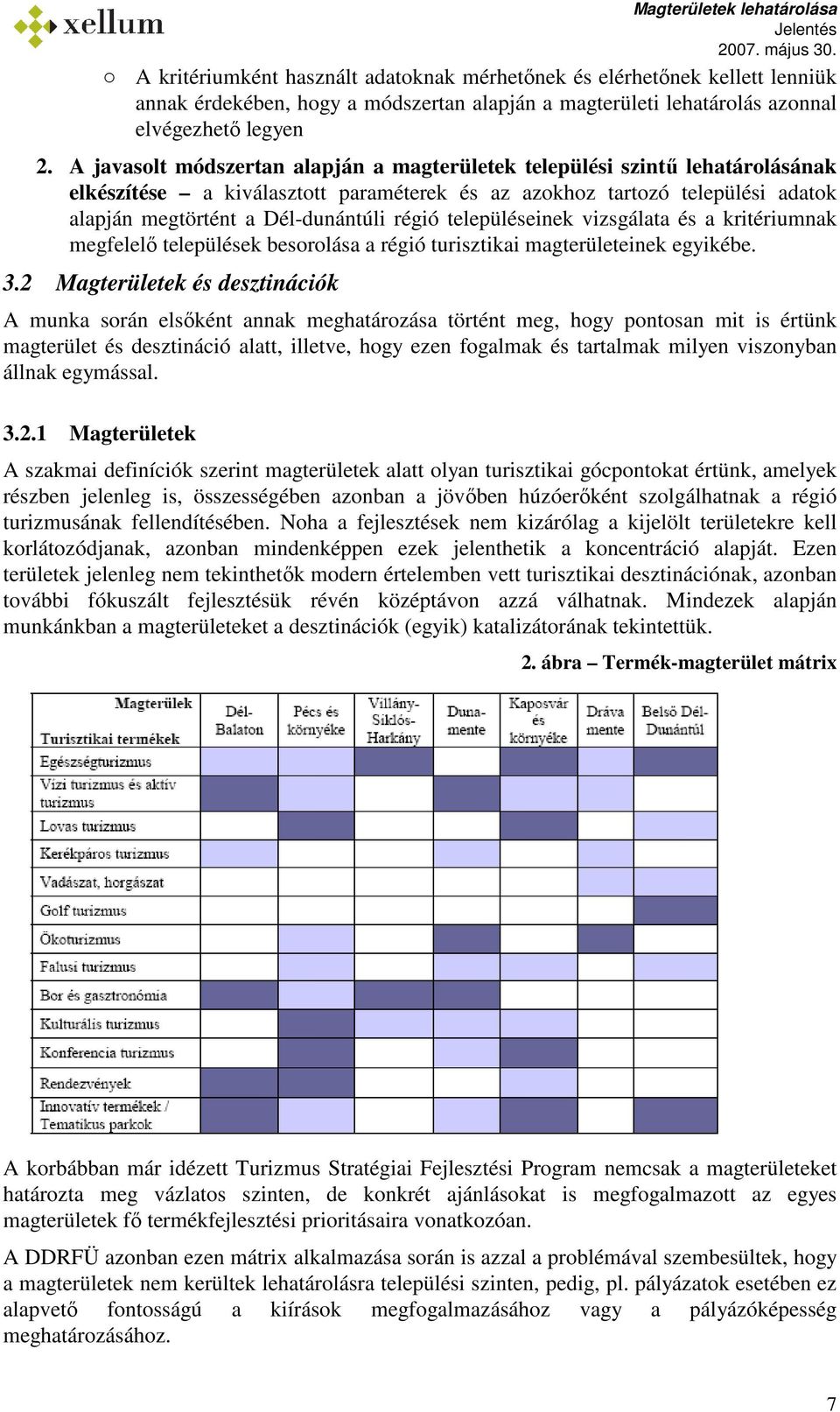 régió településeinek vizsgálata és a kritériumnak megfelelı települések besorolása a régió turisztikai magterületeinek egyikébe. 3.