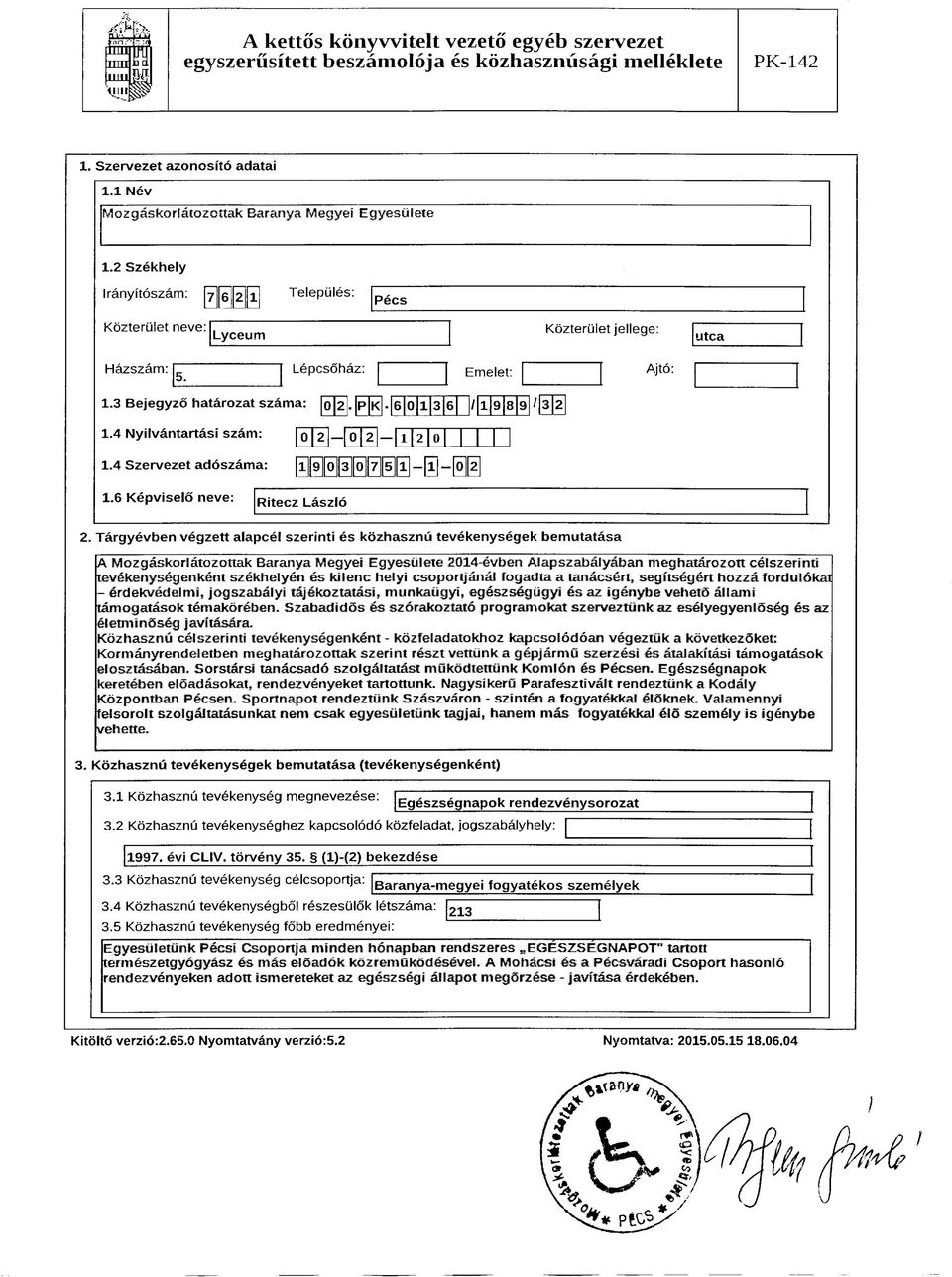 Targyevben vegzett alapcel szerinti es kozhasznu tevekenysegek bemutatasa A 2014-evben Alapszabalyaban meghatarozott celszerinti tevekenysegenkent szekhelyen es kilenc helyi csoportjanal fogadta a