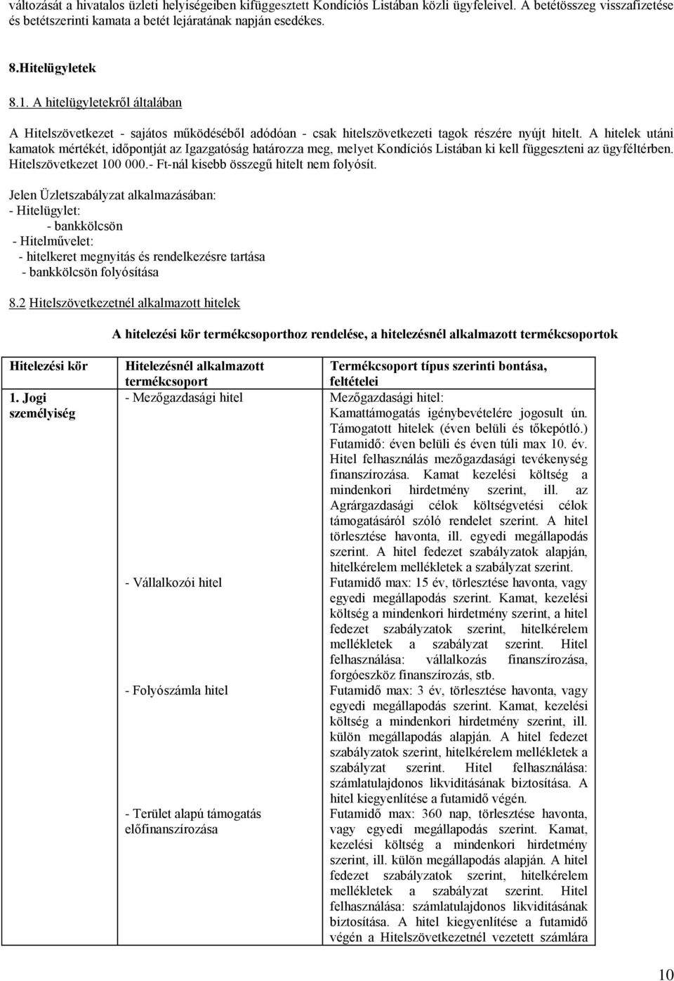 A hitelek utáni kamatok mértékét, időpontját az Igazgatóság határozza meg, melyet Kondíciós Listában ki kell függeszteni az ügyféltérben. Hitelszövetkezet 100 000.