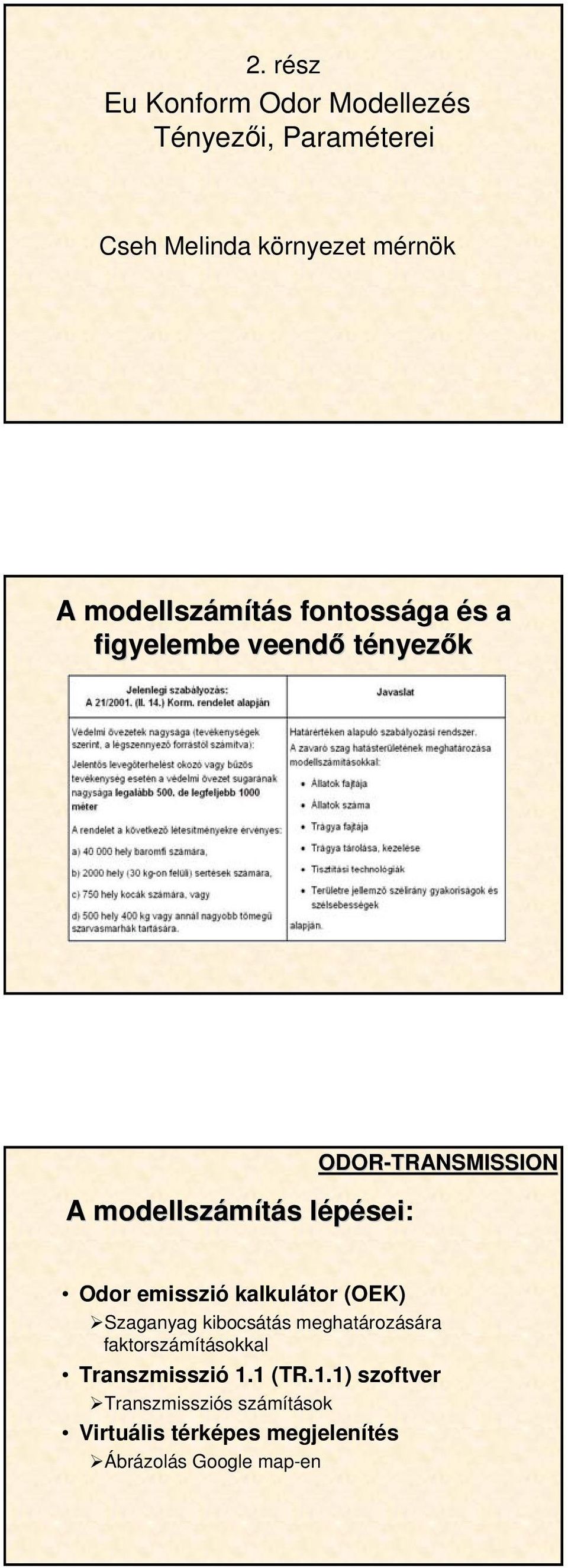 ODOR-TRANSMISSION Odor emisszió kalkulátor (OEK) Szaganyag kibocsátás meghatározására