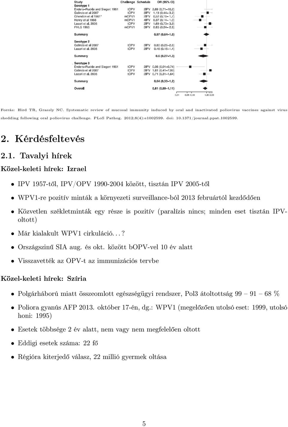 minták a környezeti surveillance-ból 2013 februártól kezdődően Közvetlen székletminták egy része is pozitív (paralízis nincs; minden eset tisztán IPVoltott) Már kialakult WPV1 cirkuláció.