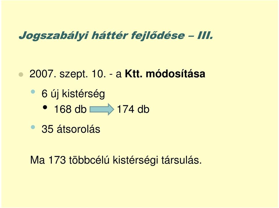 módosítása 6 új kistérség 168 db 174