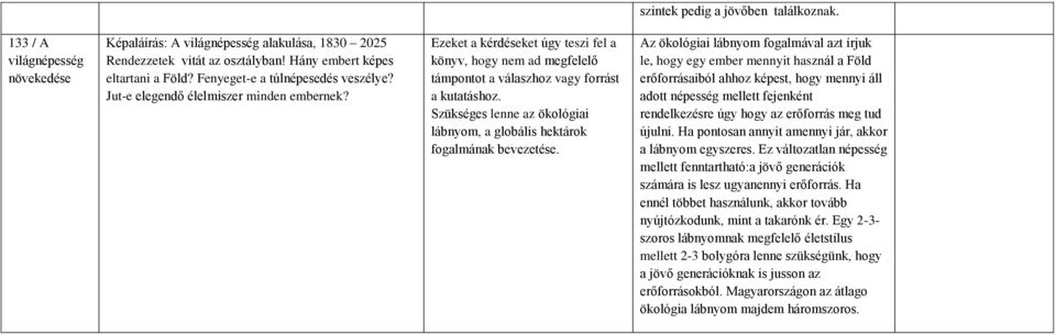 Szükséges lenne az ökológiai lábnyom, a globális hektárok fogalmának bevezetése.