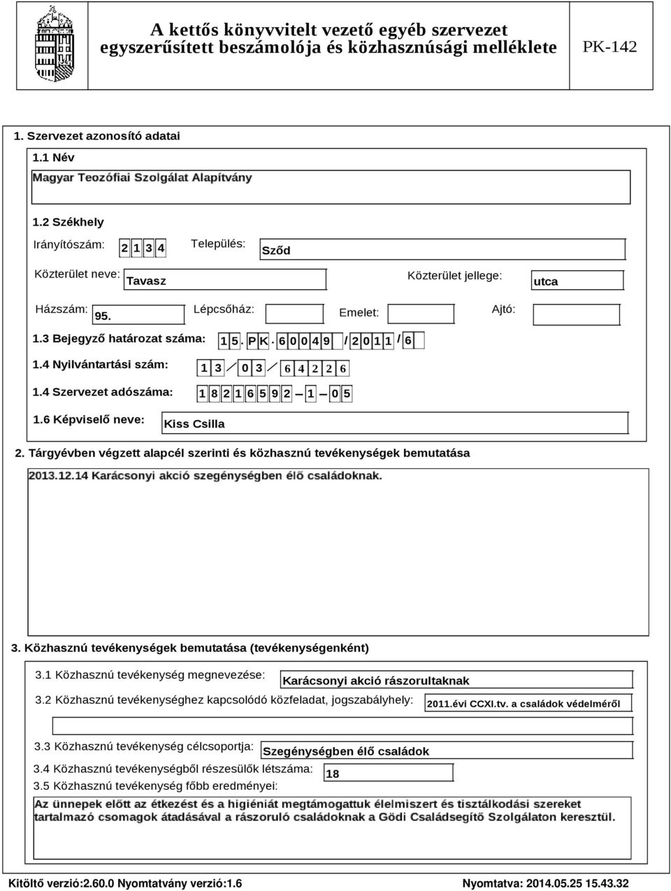 Tárgyévben végzett alapcél szerinti és közhasznú tevékenységek bemutatása Szöveg 3. Közhasznú tevékenységek bemutatása (tevékenységenként) 3.