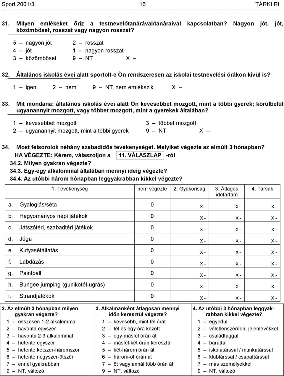 Mit mondana: általános iskolás évei alatt Ön kevesebbet mozgott, mint a többi gyerek; körülbelül ugyanannyit mozgott, vagy többet mozgott, mint a gyerekek általában?