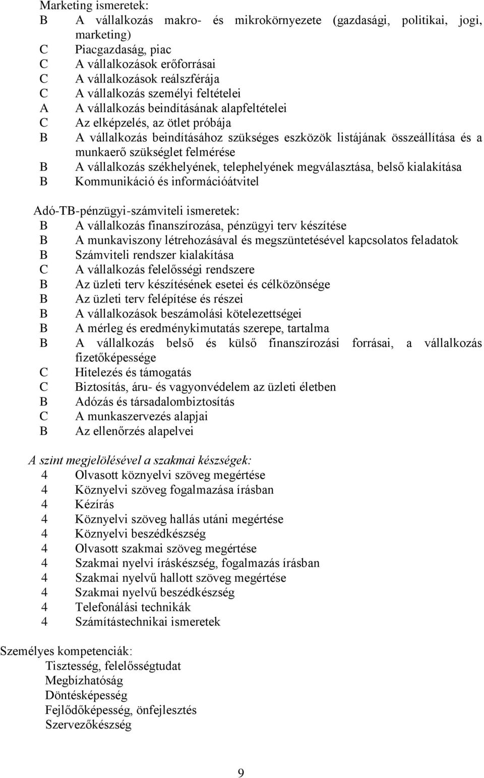 felmérése B vállalkozás székhelyének, telephelyének megválasztása, belső kialakítása B Kommunikáció és információátvitel dó-tb-pénzügyi-számviteli ismeretek: B vállalkozás finanszírozása, pénzügyi