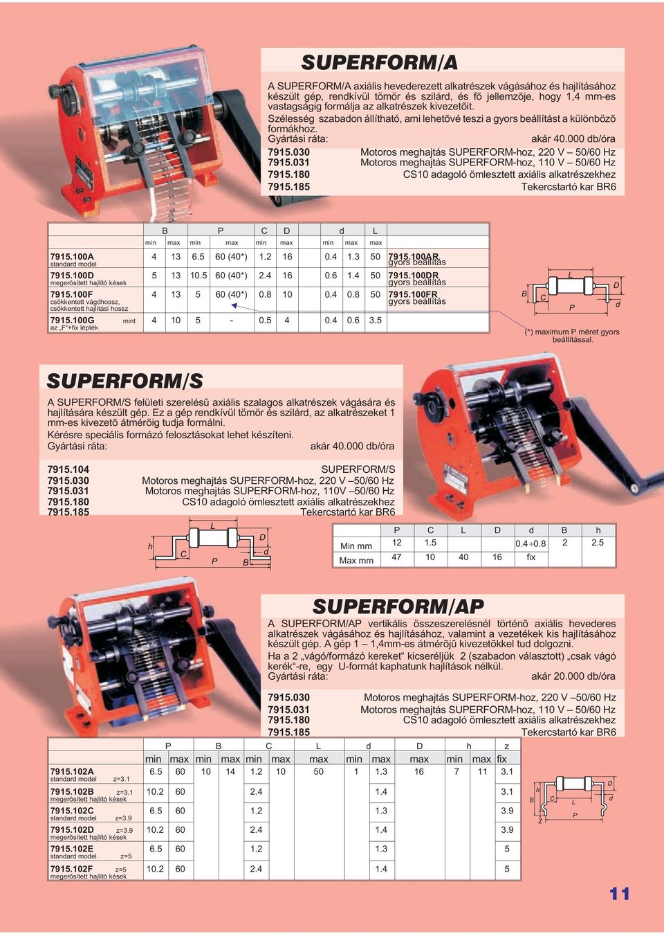 031 Motoros meghajtás SUPERFORM-hoz,110 V 50/60 Hz 7915.180 CS10 adagoló ömlesztett axiális alkatrészekhez 7915.185 Tekercstartó kar BR6 7915.100A standard model 7915.