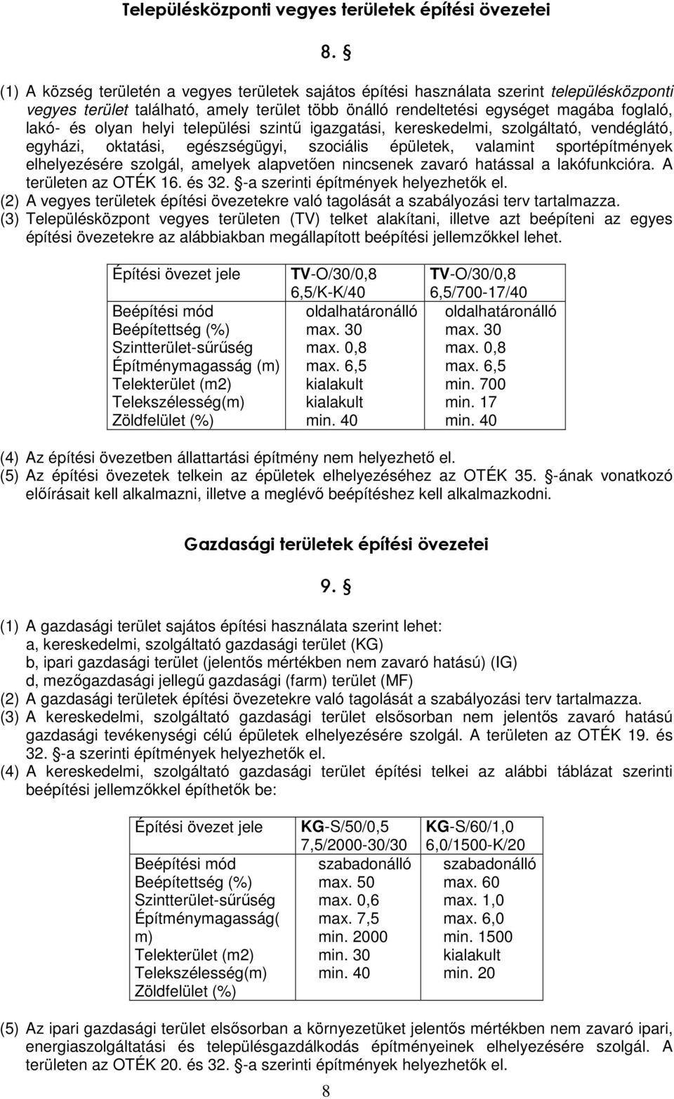 helyi települési szintű igazgatási, kereskedelmi, szolgáltató, vendéglátó, egyházi, oktatási, egészségügyi, szociális épületek, valamint sportépítmények elhelyezésére szolgál, amelyek alapvetően