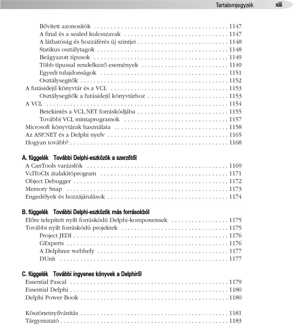 ......................... 1149 Egyedi tulajdonságok...................................... 1151 Osztálysegítõk............................................ 1152 A futásidejû könyvtár és a VCL.