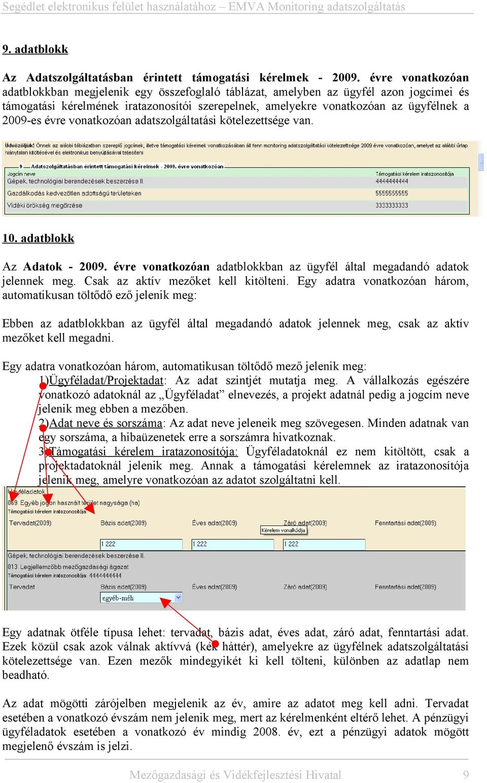 évre vonatkozóan adatszolgáltatási kötelezettsége van. 10. adatblokk Az Adatok - 2009. évre vonatkozóan adatblokkban az ügyfél által megadandó adatok jelennek meg.