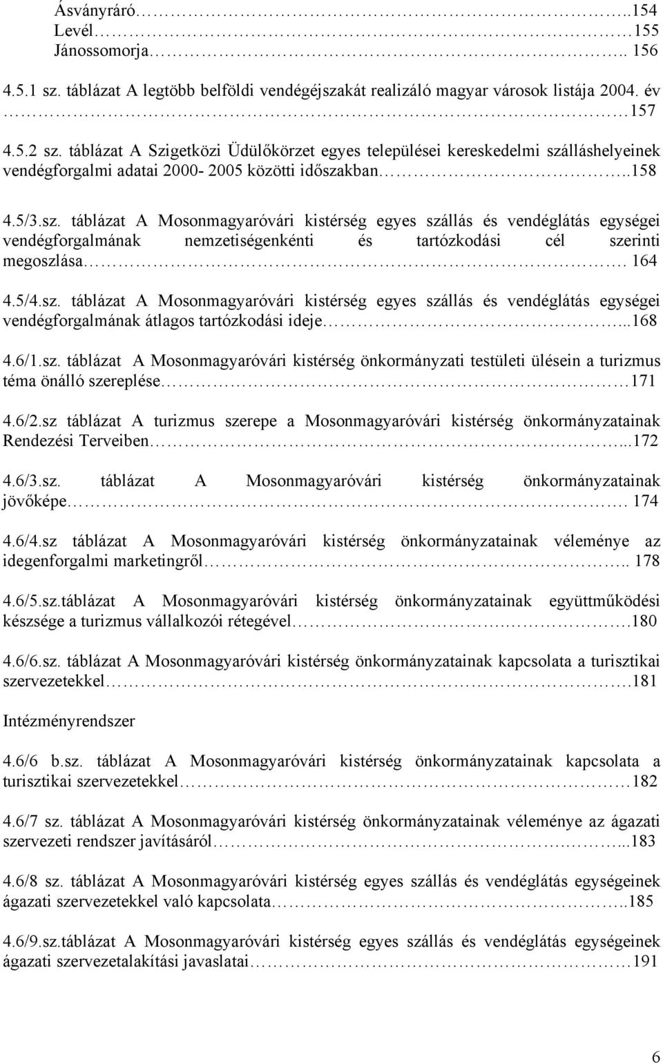 lláshelyeinek vendégforgalmi adatai 2000-2005 közötti idősza