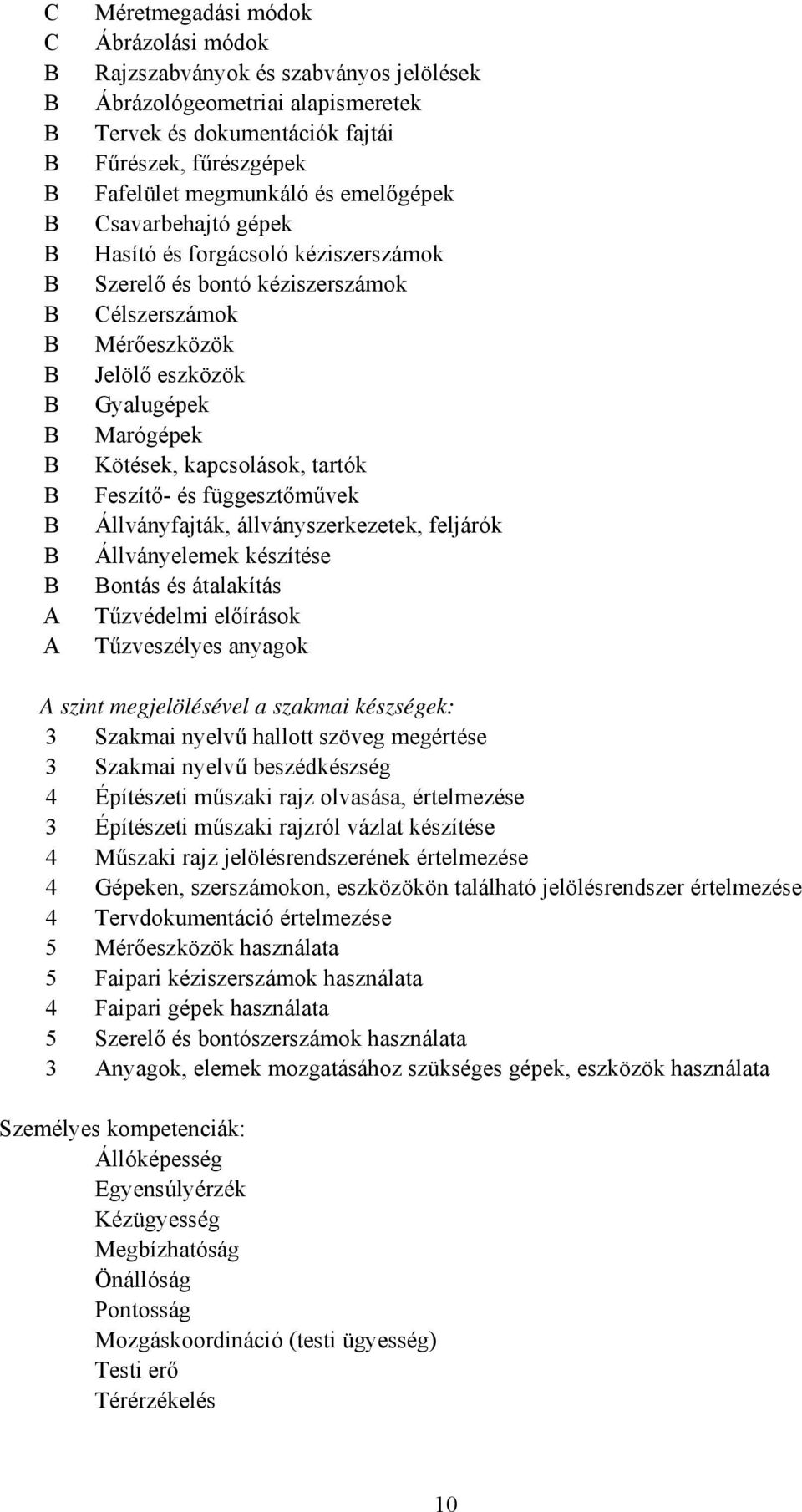 Feszítő- és függesztőművek Állványfajták, állványszerkezetek, feljárók Állványelemek készítése ontás és átalakítás Tűzvédelmi előírások Tűzveszélyes anyagok A szint megjelölésével a szakmai