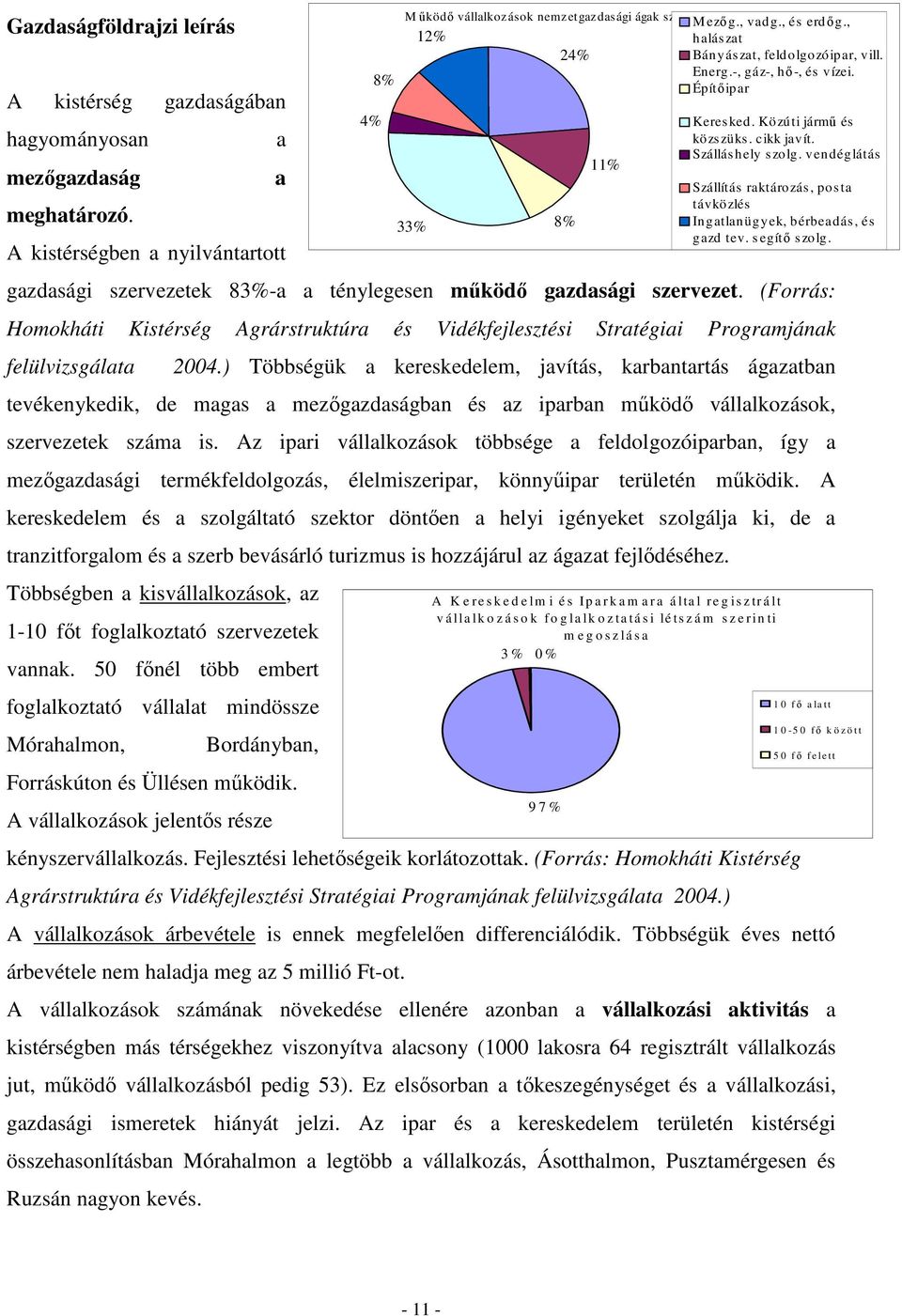 ) Többségük a kereskedelem, javítás, karbantartás ágazatban tevékenykedik, de magas a mezıgazdaságban és az iparban mőködı vállalkozások, szervezetek száma is.