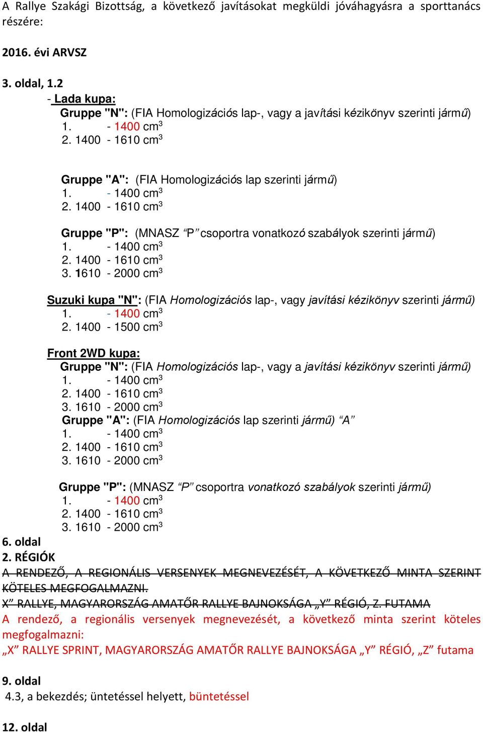 - 1400 cm 3 2. 1400-1610 cm 3 3. 1610-2000 cm 3 Suzuki kupa "N": (FIA Homologizációs lap-, vagy javítási kézikönyv szerinti jármű) 1. - 1400 cm 3 2.