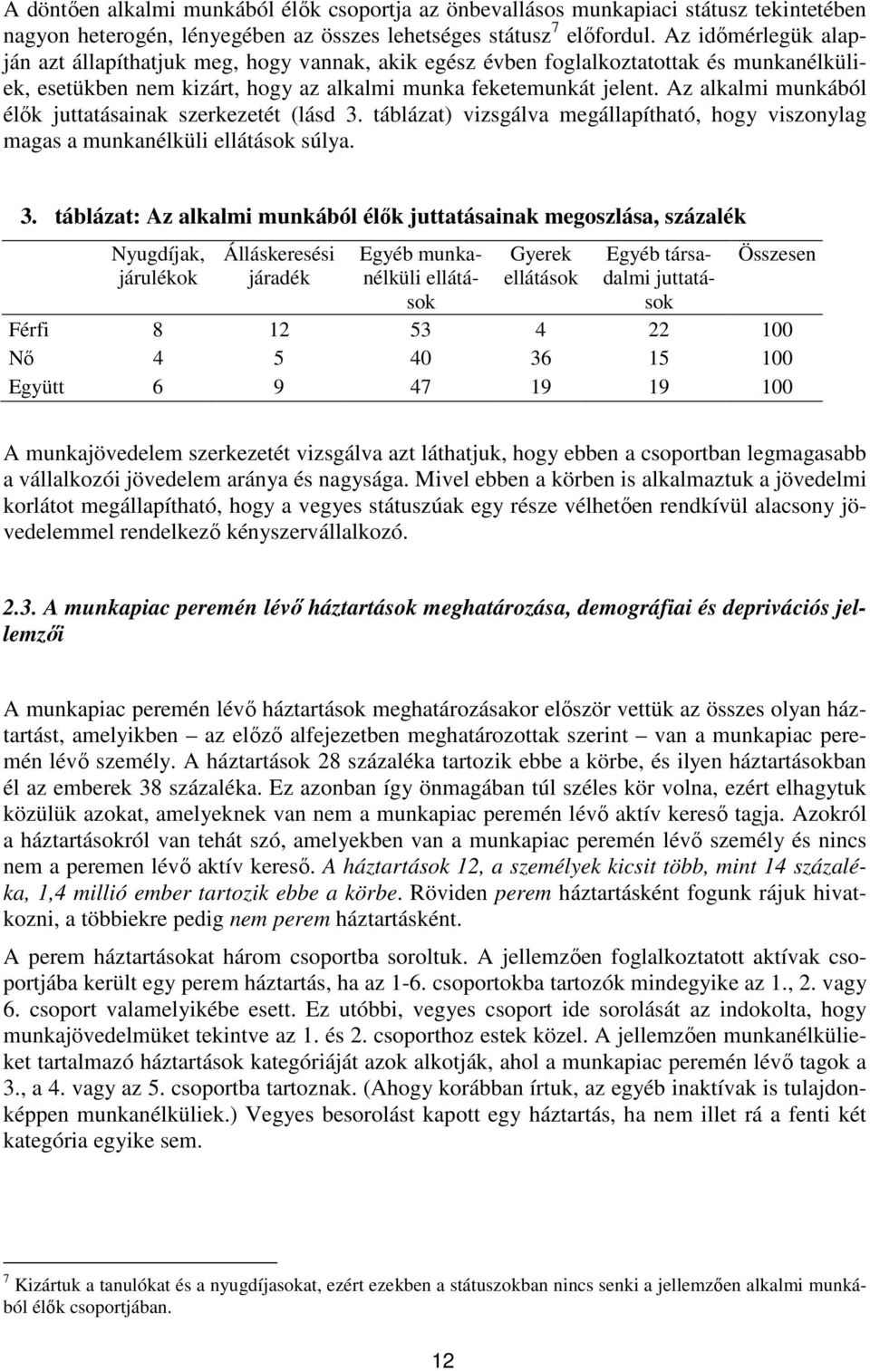 Az alkalmi munkából élők juttatásainak szerkezetét (lásd 3.