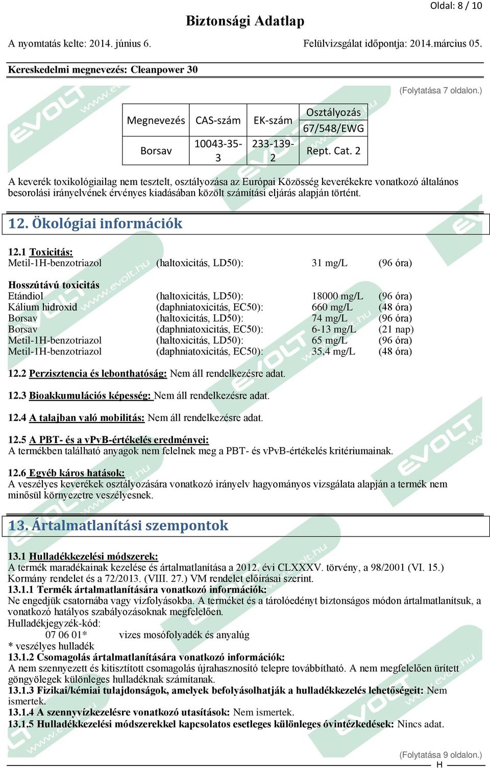 Ökológiai információk 12.