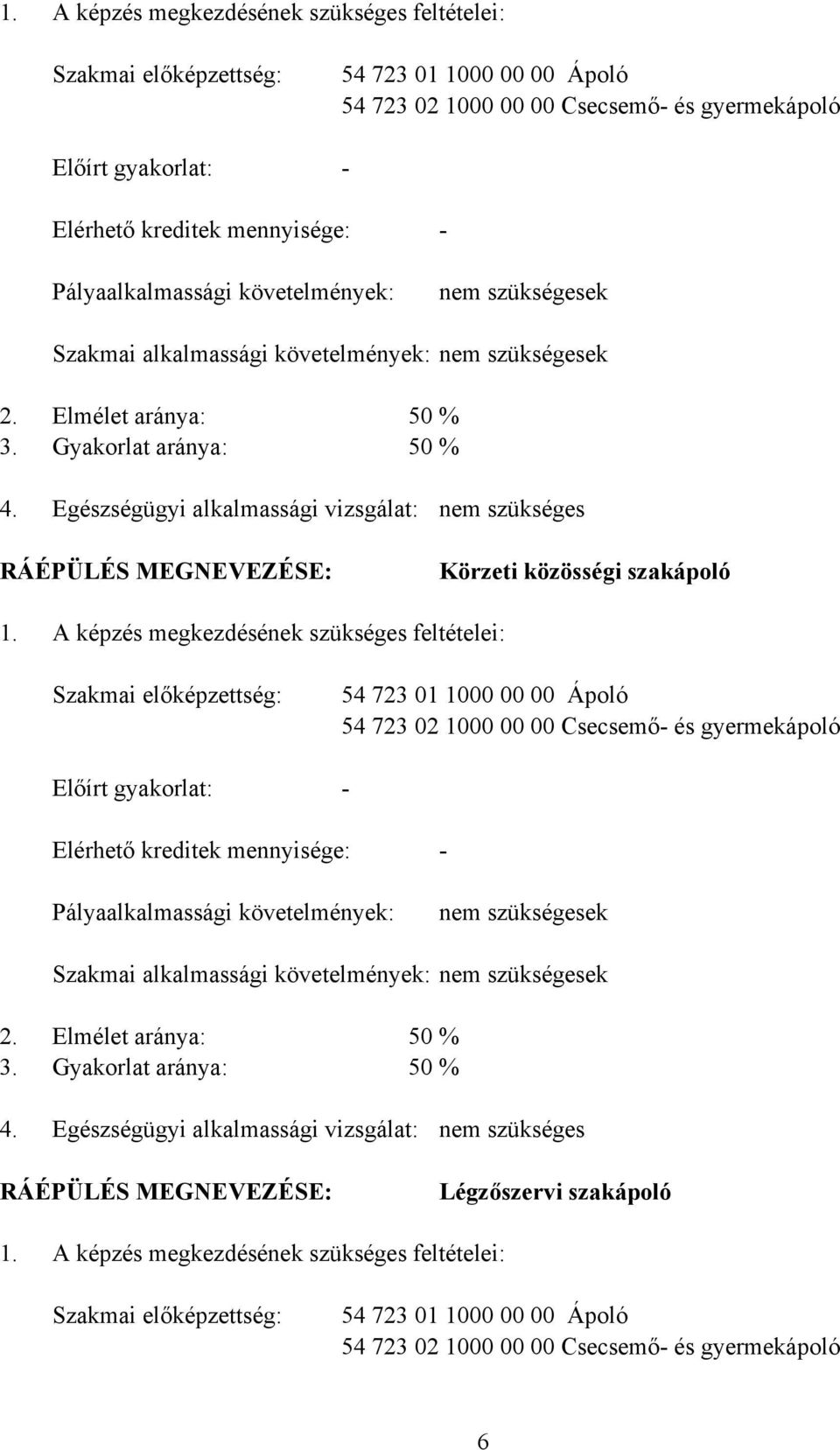 Egészségügyi alkalmassági vizsgálat: nem szükséges RÁÉPÜLÉS MEGNEVEZÉSE: Körzeti közösségi szakápoló   Egészségügyi alkalmassági vizsgálat: nem szükséges RÁÉPÜLÉS MEGNEVEZÉSE: Légzőszervi szakápoló 1.