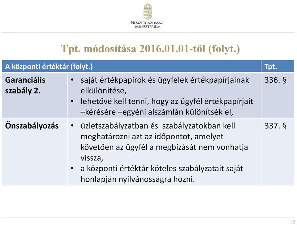 egyéni alszámlán különítsék el, Önszabályozás üzletszabályzatban és szabályzatokban kell meghatározni azt az időpontot,