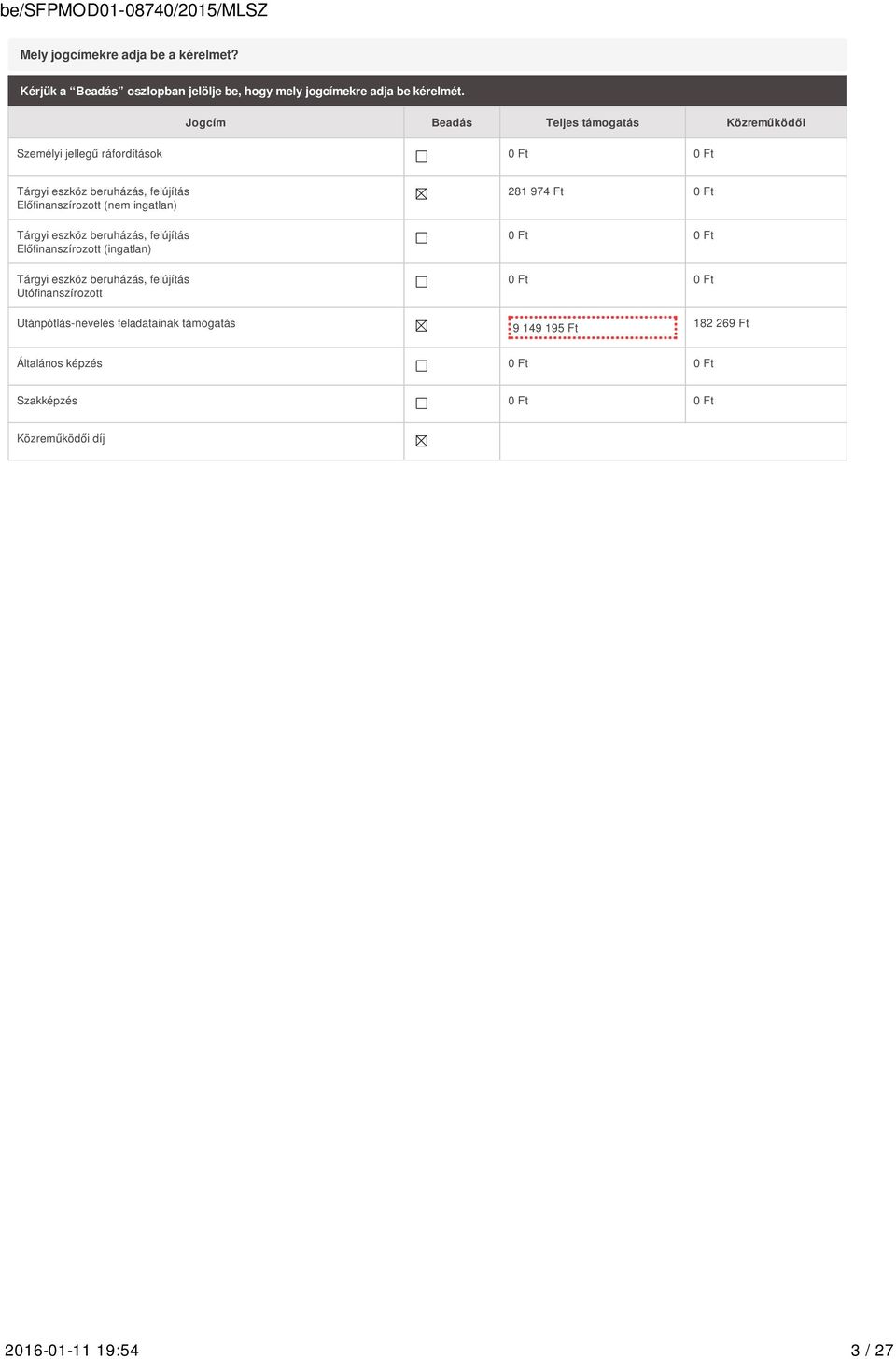 ingatlan) Tárgyi eszköz beruházás, felújítás Előfinanszírozott (ingatlan) Tárgyi eszköz beruházás, felújítás Utófinanszírozott 281 974 Ft 0 Ft