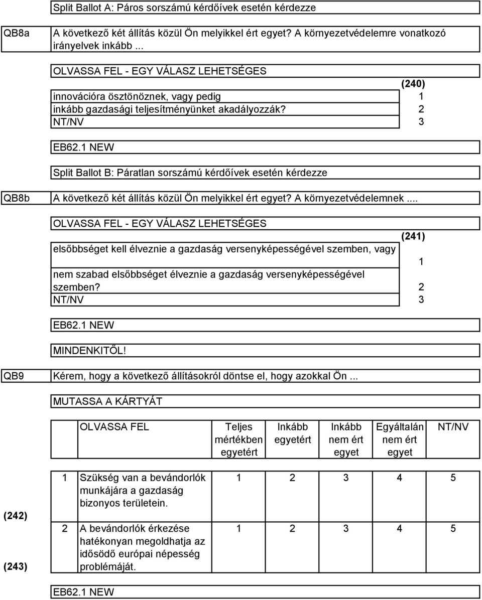 (0) Split Ballot B: Páratlan sorszámú kérdőívek esetén kérdezze QB8b A következő két állítás közül Ön melyikkel ért egyet? A környezetvédelemnek.