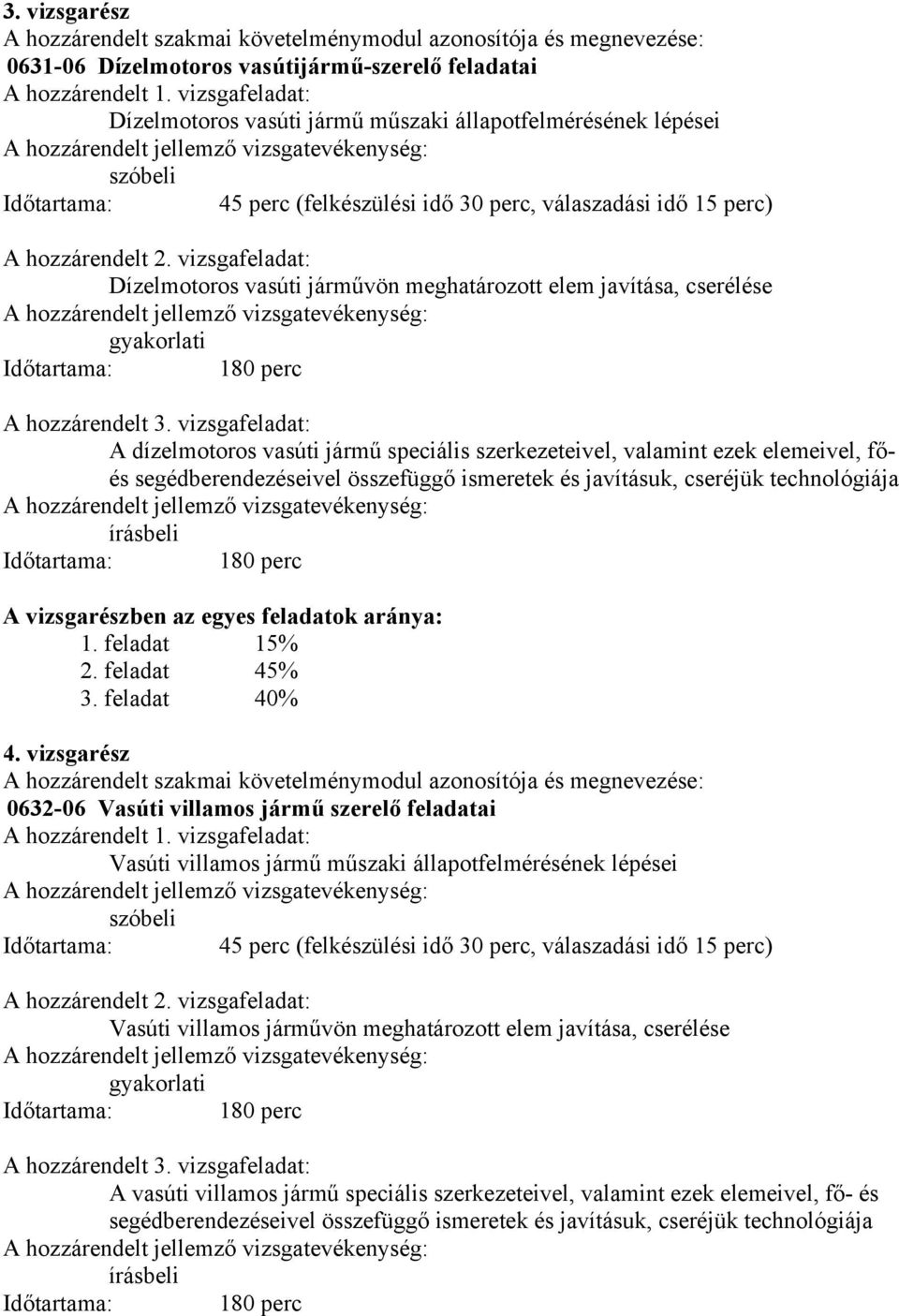 vizsgafeladat: Dízelmotoros vasúti járművön meghatározott elem javítása, cserélése gyakorlati Időtartama: 180 perc A hozzárendelt 3.