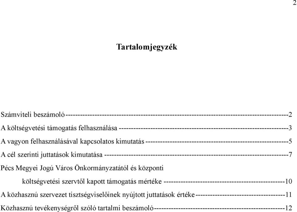 juttatások kimutatása ----------------------------------------------------------------------------7 Pécs Megyei Jogú Város Önkormányzatától és központi költségvetési szervtől kapott támogatás mértéke