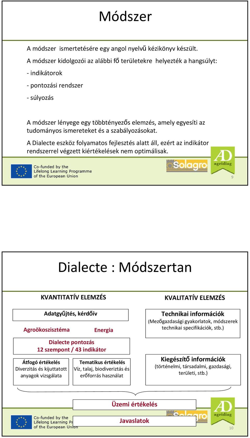 szabályozásokat. A Dialecte eszköz folyamatos fejlesztés alatt áll, ezért az indikátor rendszerrel végzett kiértékelések nem optimálisak.