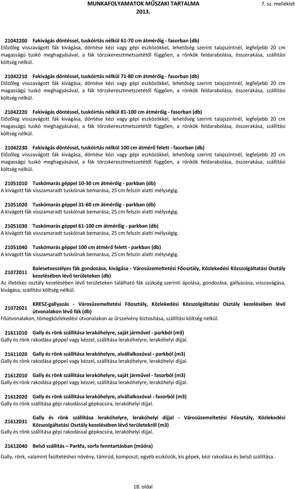 kivágott fák visszamaradt tuskóinak bemarása, 25 cm felszín alatti mélységig.