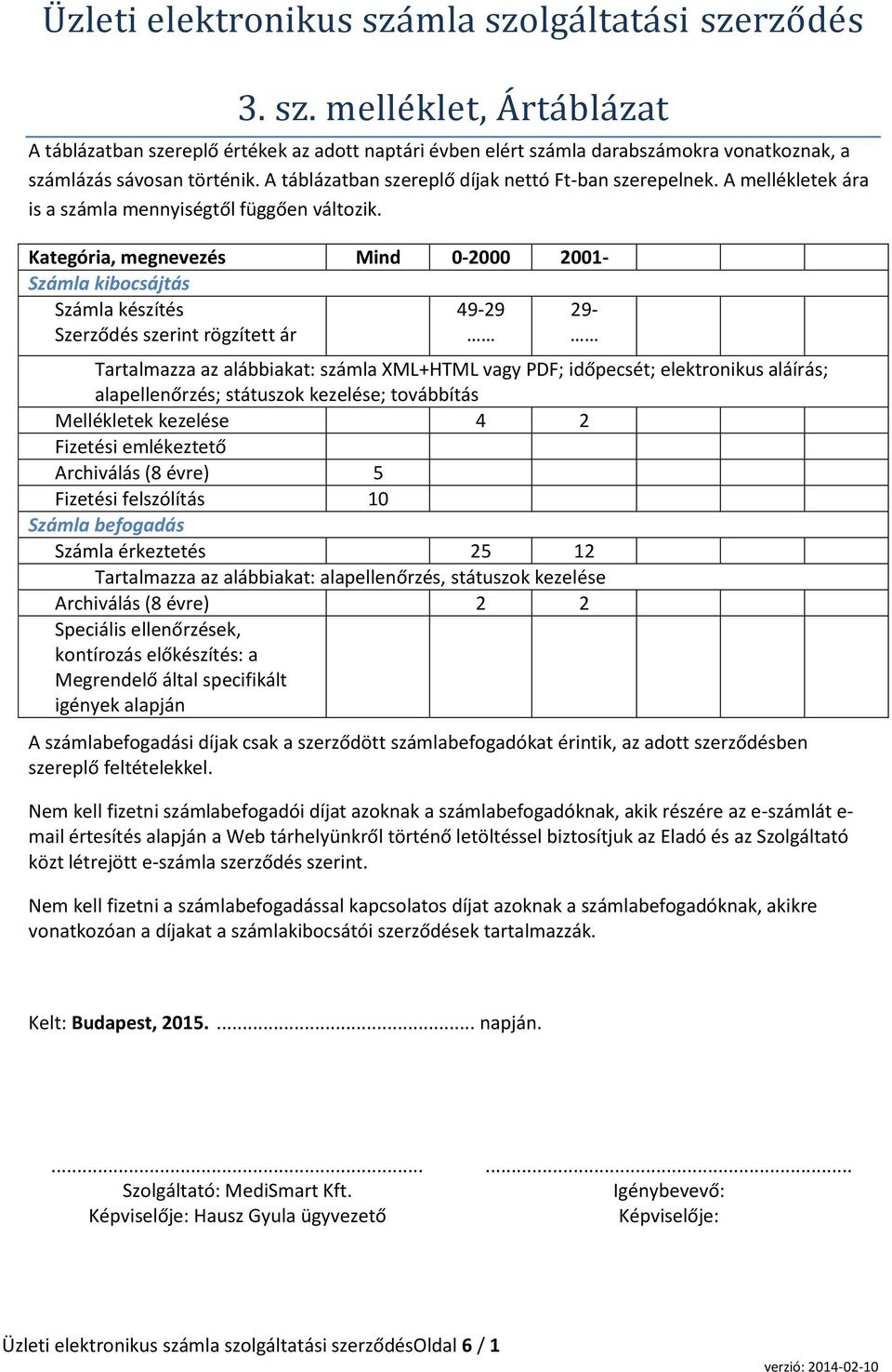 Kategória, megnevezés Mind 0-2000 2001- Számla kibocsájtás Számla készítés Szerződés szerint rögzített ár 49-29 29- Tartalmazza az alábbiakat: számla XML+HTML vagy PDF; időpecsét; elektronikus