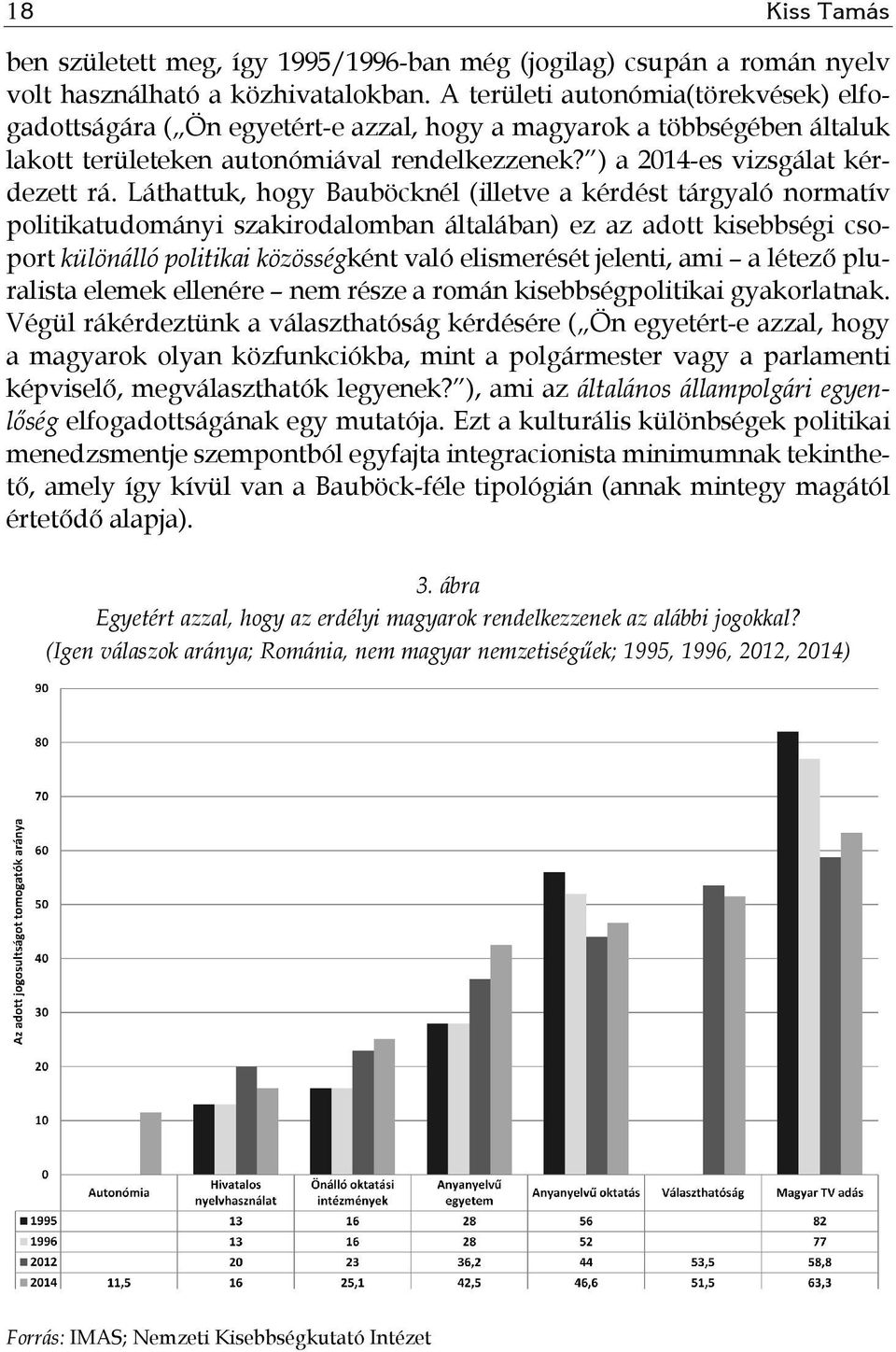 Láthattuk, hogy Bauböcknél (illetve a kérdést tárgyaló normatív politikatudományi szakirodalomban általában) ez az adott kisebbségi csoport különálló politikai közösségként való elismerését jelenti,