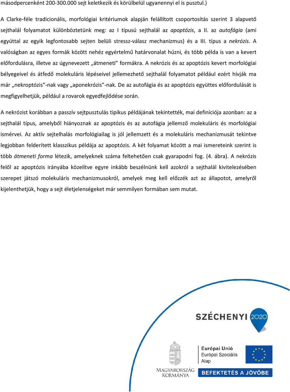 az autofágia (ami egyúttal az egyik legfontosabb sejten belüli stressz-válasz mechanizmus) és a III. típus a nekrózis.