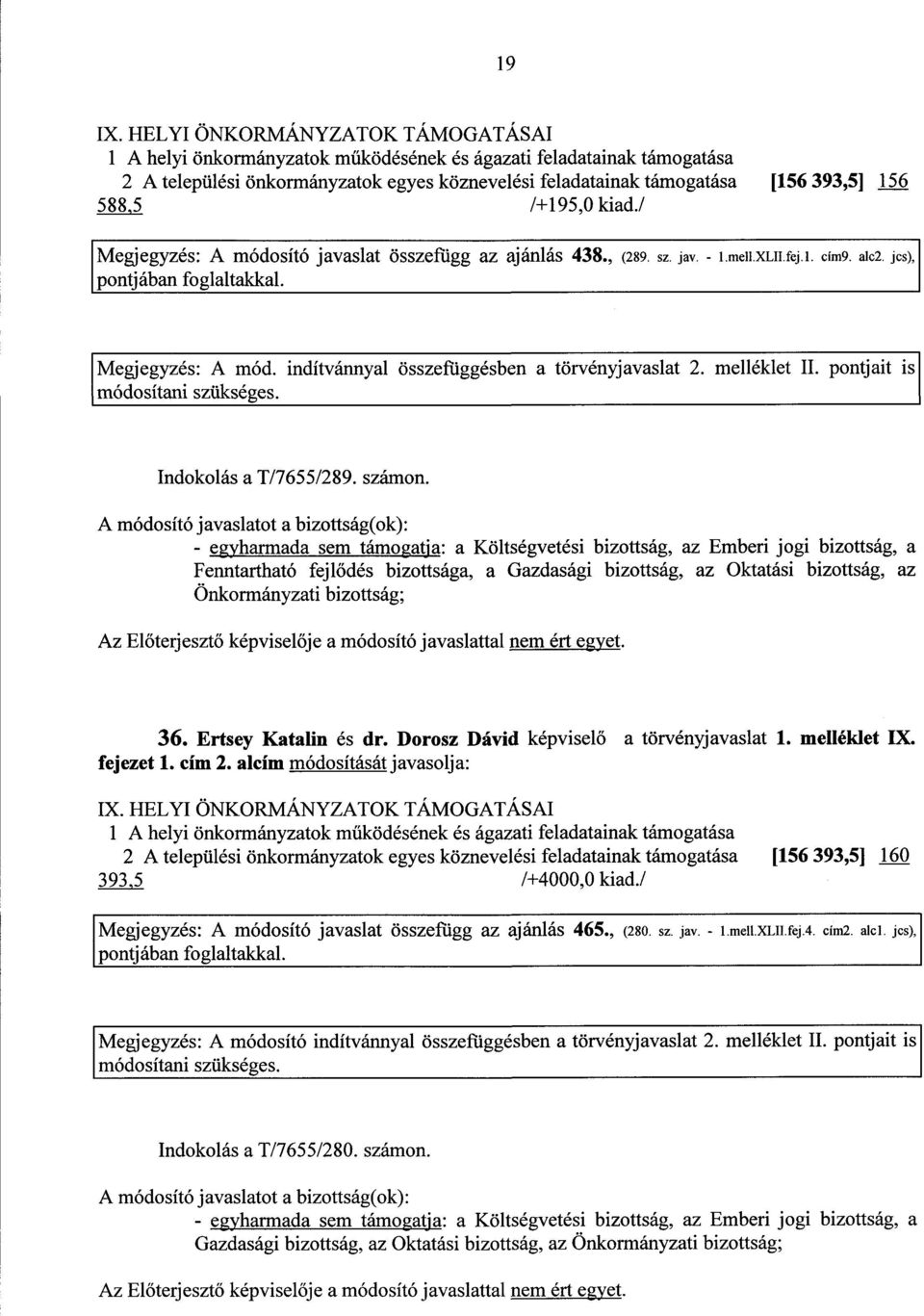 588,5 /+195,0 kiad./ Megjegyzés: A módosító javaslat összefügg az ajánlás 438., (289. sz. jav. - 1.melI.XLII.fej.1. cím9. alc2. jcs), Megjegyzés: A mód.