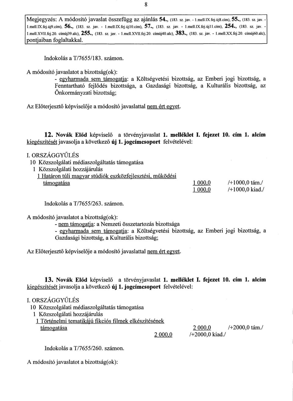 alc), pontjaiban foglaltakkal. Indokolás a T/7655/183. számon.